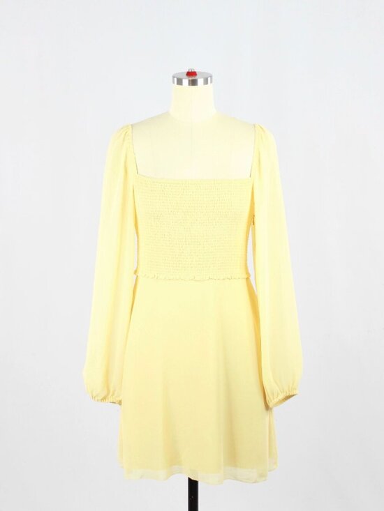Aritzia Dresses & Skirts - Aritzia WILFRED Tempest Yellow Chiffon Smocked Long Sleeve Mini Dress, Size 4
